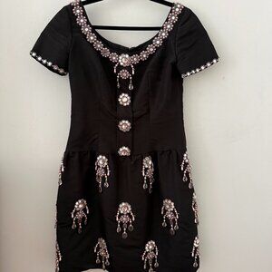 Oscar de la Renta Short-Sleeve Embellished Dress